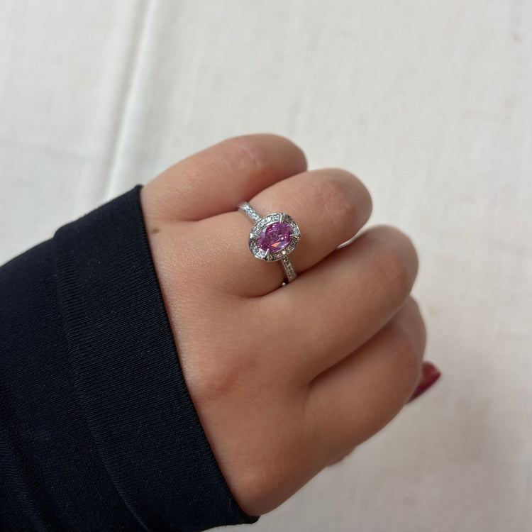 Pink Sapphire & Diamond Ring