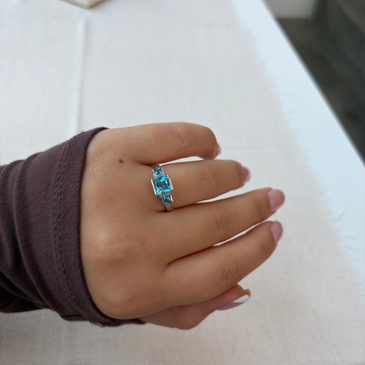 Blue Topaz & Diamond Ring