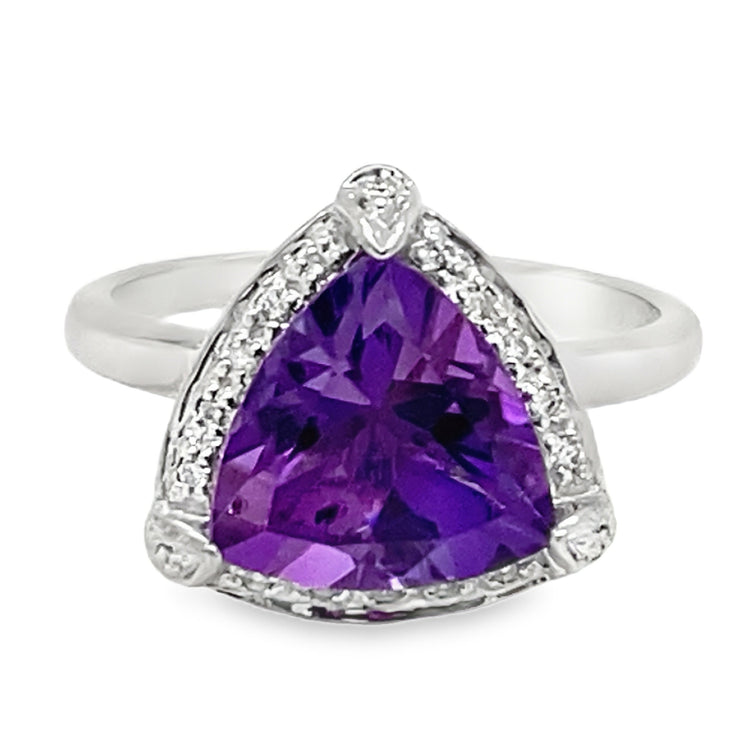 Trillion Cut Amethyst & Diamond Ring