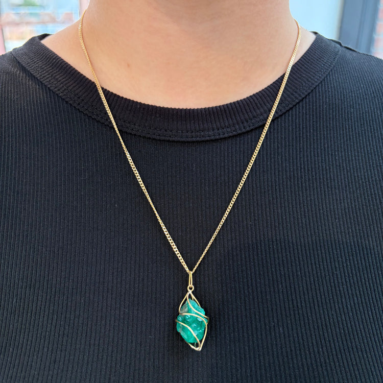 Natural Uncut Emerald Pendant