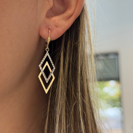Two Tone Geometric Drop Earrings