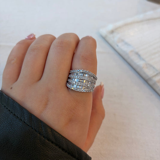 Wide Multi Row Diamond Wave Ring