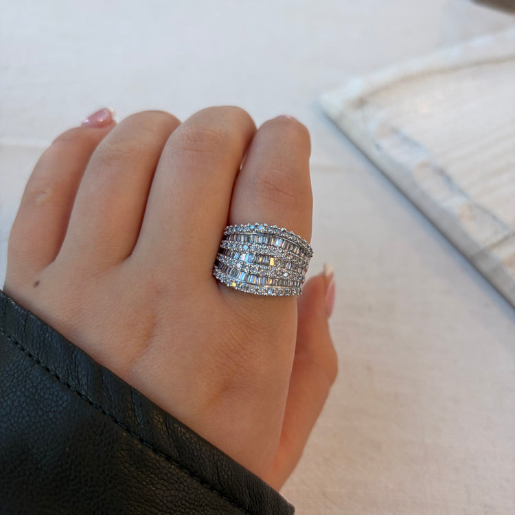 Wide Multi Row Diamond Wave Ring