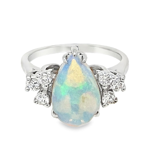 Pear Cut Opal & Diamond Ring