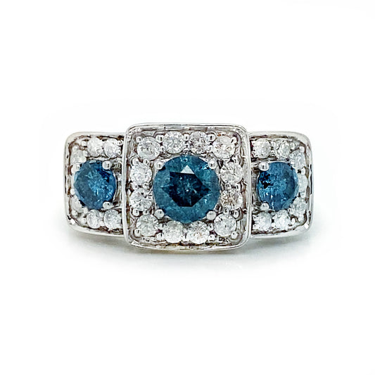 Three Stone Blue Diamond Ring