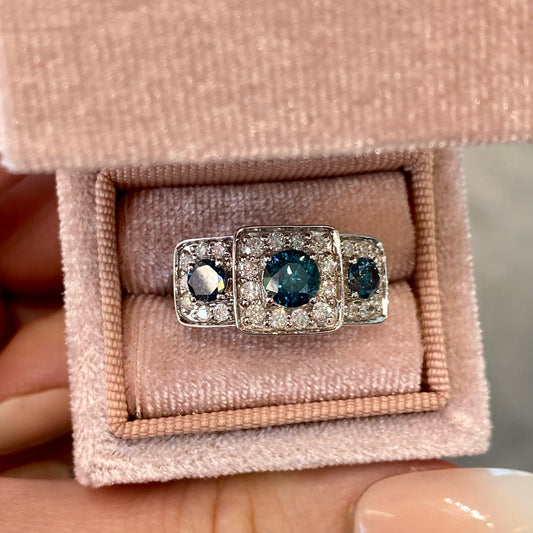 Three Stone Blue Diamond Ring