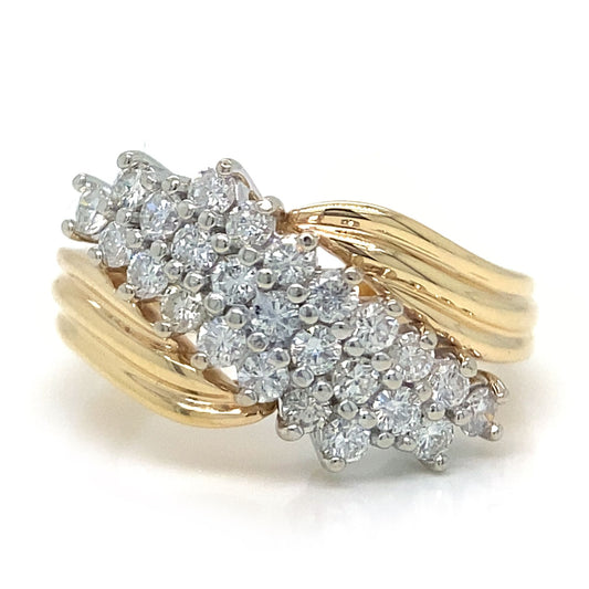 Diagonal Cluster Diamond Ring