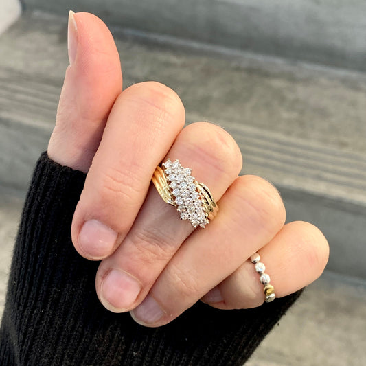 Diagonal Cluster Diamond Ring