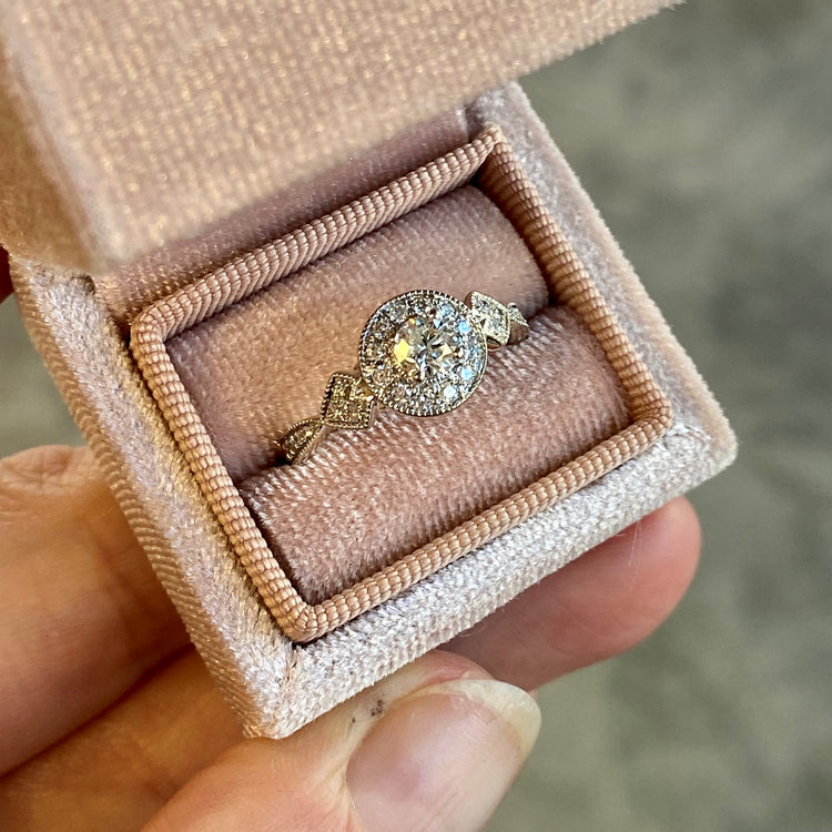 Pink Sapphire Accent Diamond Halo Ring