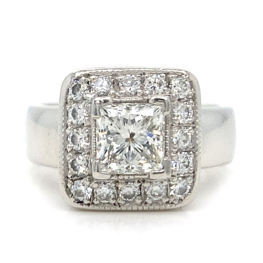 Platinum Square Halo Diamond Ring
