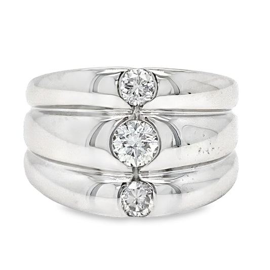 Vertical Three Stone Wide Diamond Ring