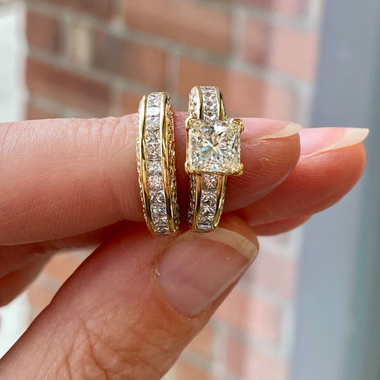 3.85TCW Princess Cut Diamond Wedding Set