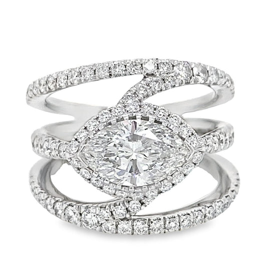 Wide Marquise Halo Diamond Ring