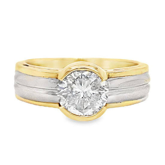Two Tone Half Bezel Diamond Solitaire Ring