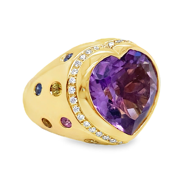 Chunky Gemstone & Diamond Heart Ring