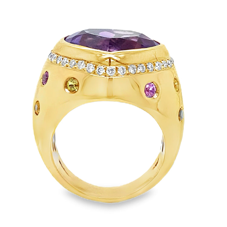 Chunky Gemstone & Diamond Heart Ring