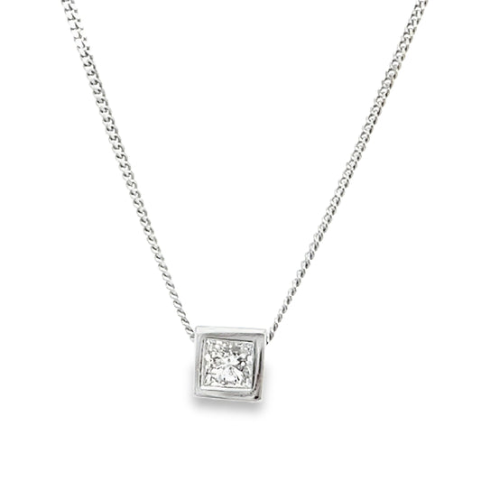 Bezel Set Princess Cut Diamond Necklace