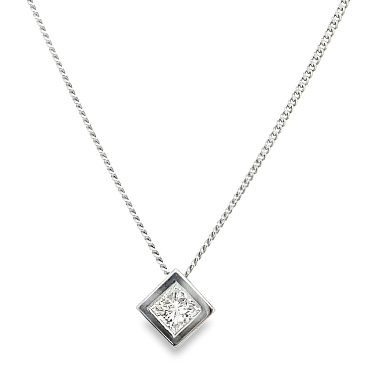 Bezel Set Princess Cut Diamond Necklace