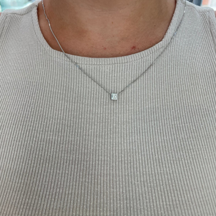 Bezel Set Princess Cut Diamond Necklace