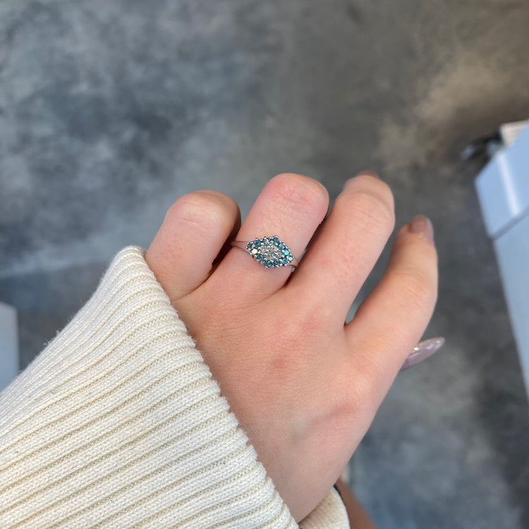 Blue & White Diamond Cluster Ring