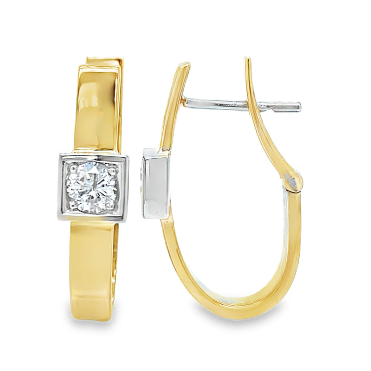 Two Tone Solitaire Diamond Hoop Earrings