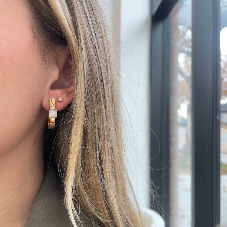 Two Tone Solitaire Diamond Hoop Earrings