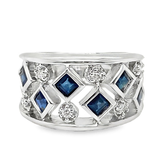 Wide Sapphire & Diamond Ring