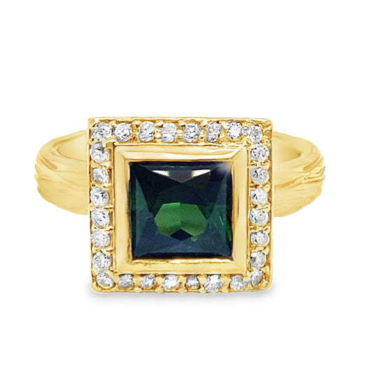 Textured Finish Green Tourmaline & Diamond Ring