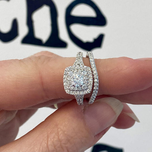 1.25TCW Halo Diamond Wedding Set