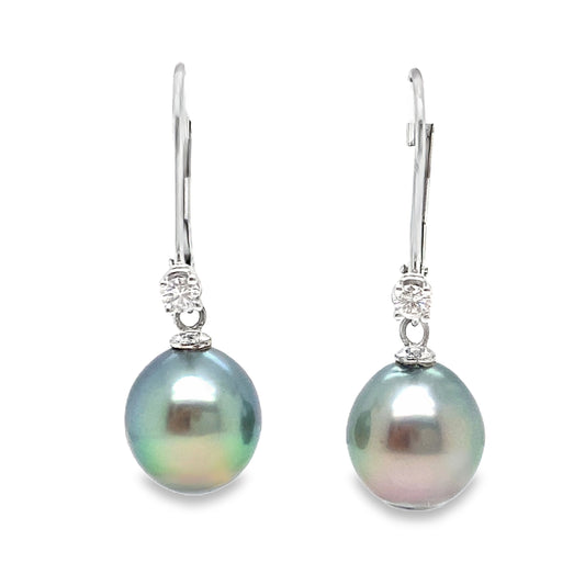 Tahitian Pearl & Diamond Drop Earrings