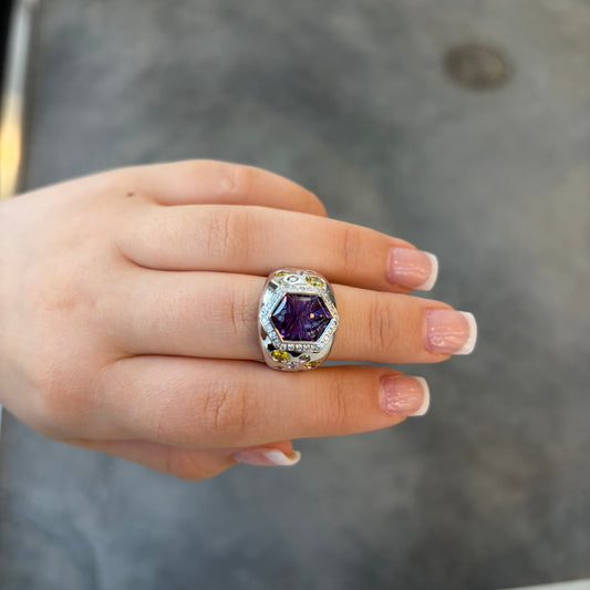 Amethyst & Colored Diamond Ring