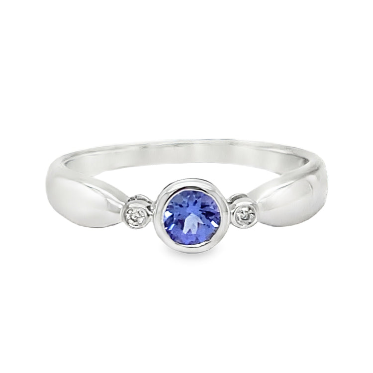Tanzanite & Diamond Bezel Set Ring