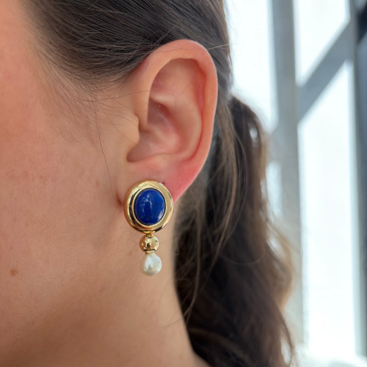 Lapis & Pearl Drop Earrings