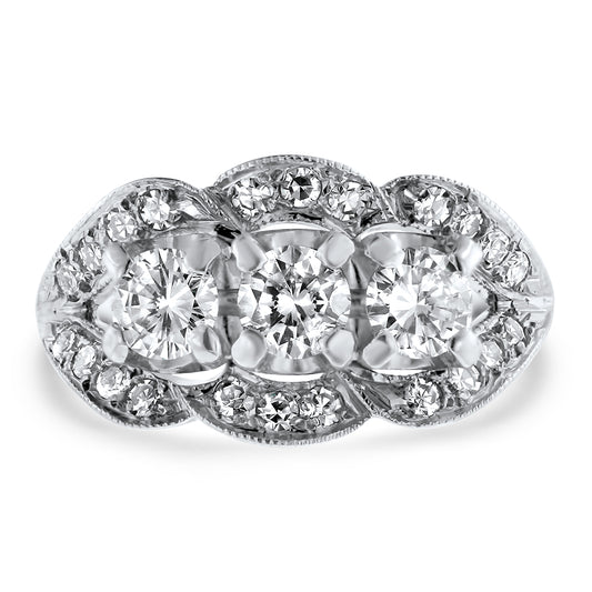 Three Stone Diamond Halo Ring