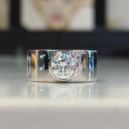 Wide Bezel Diamond Solitaire Ring