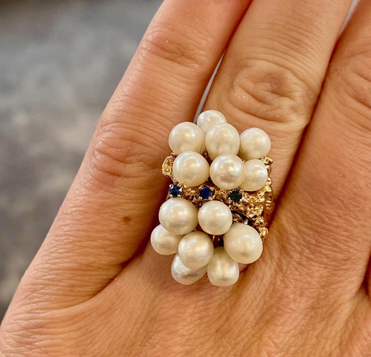 Pearl & Sapphire Cocktail Ring