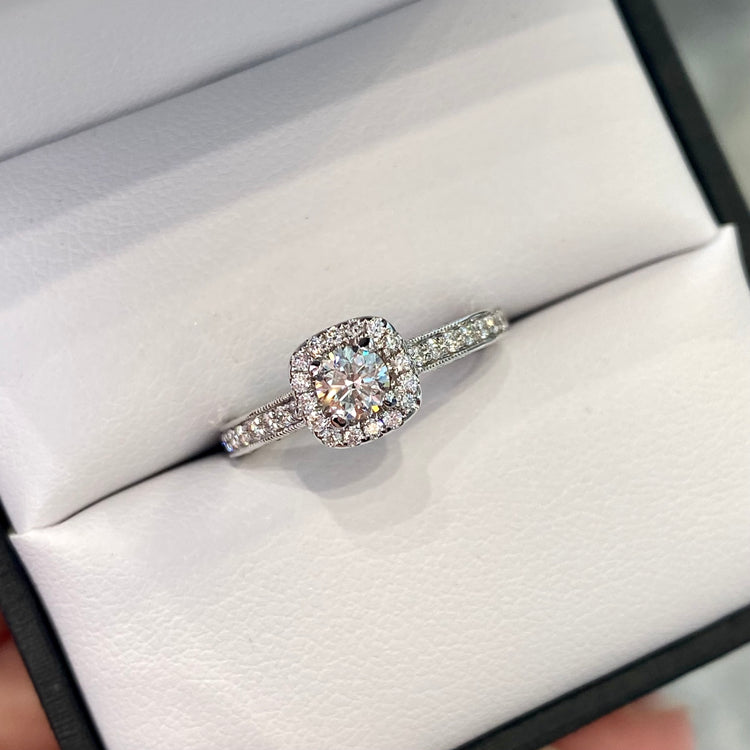 Pink Sapphire Accent Diamond Halo Ring